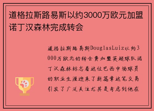 道格拉斯路易斯以约3000万欧元加盟诺丁汉森林完成转会 道格拉斯路易斯以约3000万欧元加盟诺丁汉森林完成转会